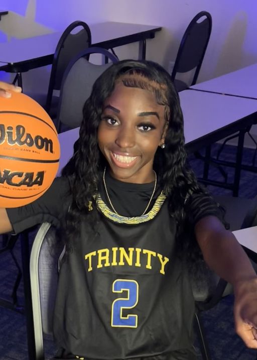 Photo of Ranajala Brown in Trinity Baptist College basketball uniform.